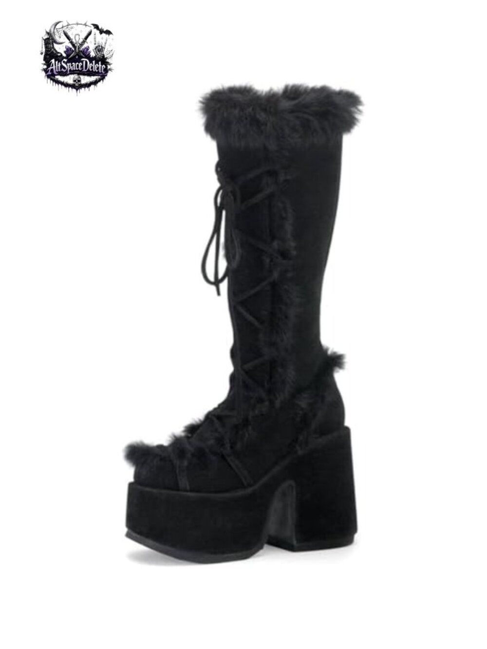 Platform Knee High Boots Block Heel Faux Fur Winter